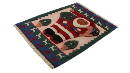 Corner detail of New Kilim Gabbeh rug showing border pattern and Wool pile
