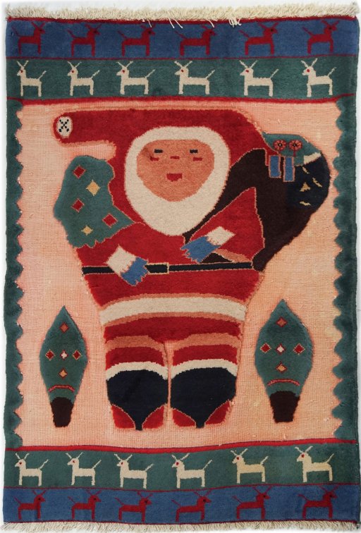 Full view of New Kilim Gabbeh rug from Iran / Persia, 114 × 91 cm in Pink tones
