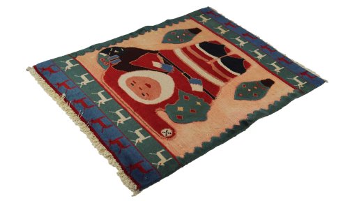 Corner detail of New Kilim Gabbeh rug showing border pattern and Wool pile