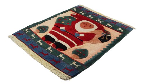Corner detail of New Kilim Gabbeh rug showing border pattern and Wool pile