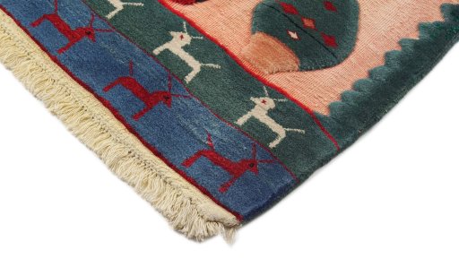 Backside of handmade New Kilim Gabbeh rug showing knot structure and weave density