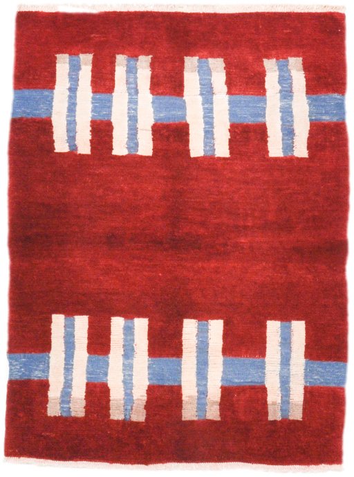 Full view of New Kilim Gabbeh rug from Iran / Persia, 170 × 127 cm in Red tones