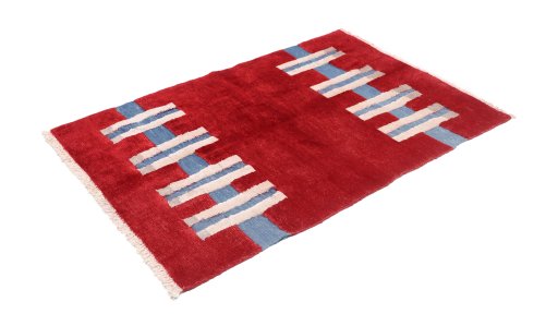 Corner detail of New Kilim Gabbeh rug showing border pattern and Wool pile