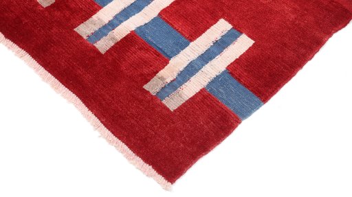 Backside of handmade New Kilim Gabbeh rug showing knot structure and weave density