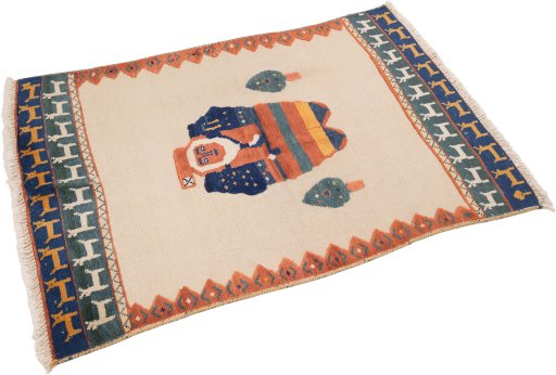Close-up detail of New Kilim Gabbeh rug from Iran / Persia showing Wool weave