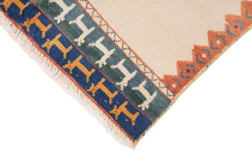 Backside of handmade New Kilim Gabbeh rug showing knot structure and weave density