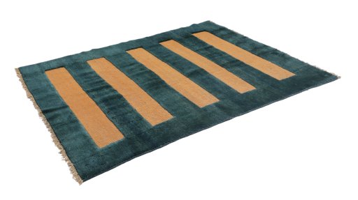 Corner detail of New Kilim Gabbeh rug showing border pattern and Wool pile