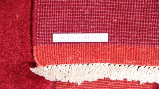 Full view of 1980s Kilim Gabbeh rug from Iran / Persia, 218 × 173 cm in Red tones