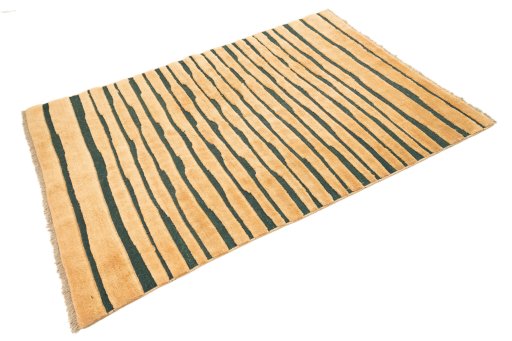 Corner detail of 1980s Kilim Gabbeh rug showing border pattern and Wool pile