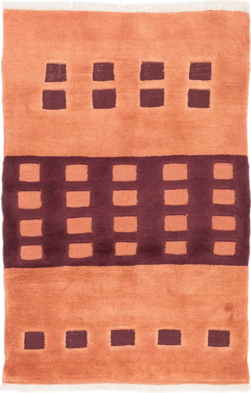 Full view of 1980s Kilim Gabbeh rug from Iran / Persia, 170 × 112 cm in Terracotta tones