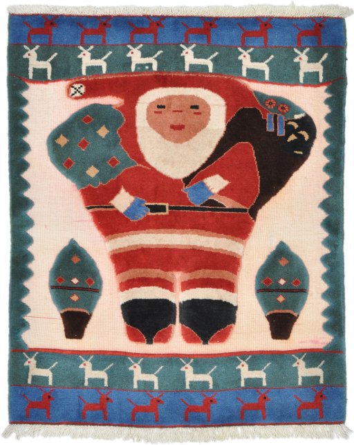 Full view of New Kilim Gabbeh rug from Iran / Persia, 114 × 91 cm in Cream tones