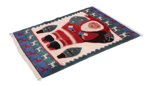 Corner detail of New Kilim Gabbeh rug showing border pattern and Wool pile