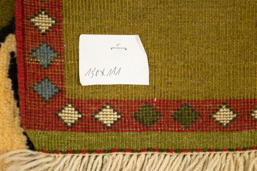 Corner detail of New Kilim Gabbeh rug showing border pattern and Wool pile