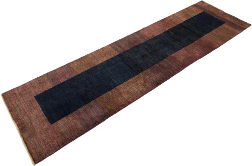 Corner detail of New Persian Gabbeh rug showing border pattern and Wool pile