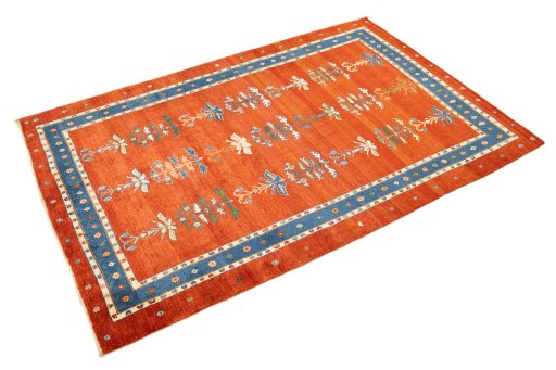 Close-up detail of New Persian Gabbeh rug from Iran / Persia showing Wool weave