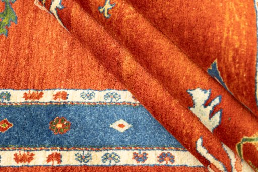 Close-up detail of New Persian Gabbeh rug from Iran / Persia showing Wool weave