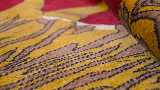 Close-up detail of 1980s Persian Gabbeh rug from Iran / Persia showing Wool weave