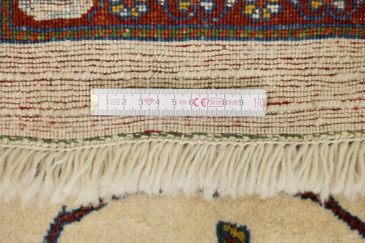 Full view of New Persian Gabbeh rug from Iran / Persia, 273 × 166 cm in Cream tones