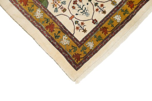 Backside of handmade New Persian Gabbeh rug showing knot structure and weave density