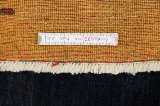 Full view of New Persian Gabbeh rug from Iran / Persia, 296 × 202 cm in Dark blue tones
