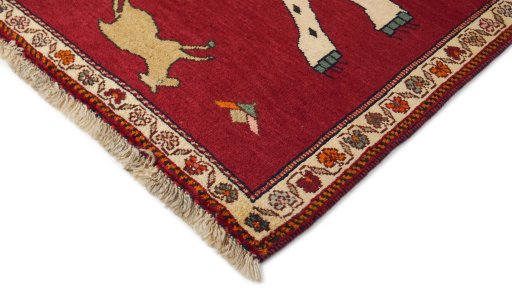 Backside of handmade 1970s Persian Gabbeh rug showing knot structure and weave density