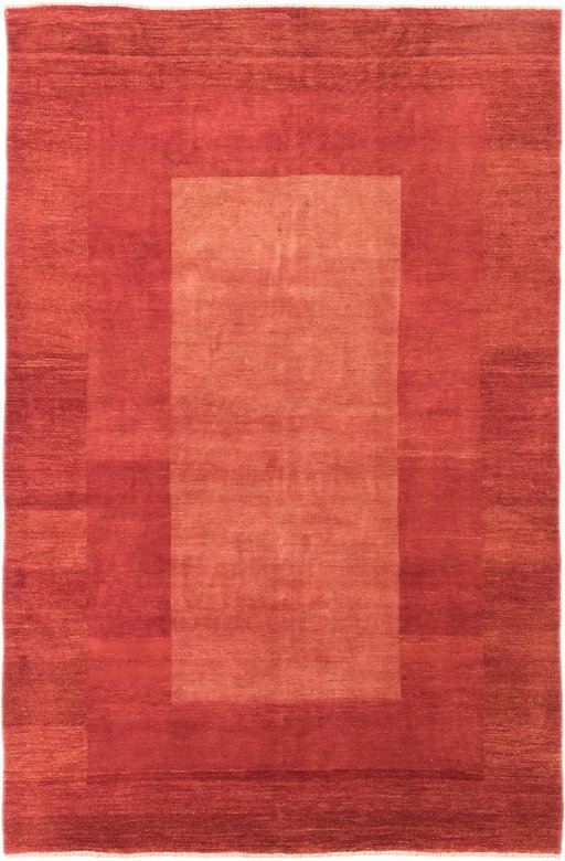 Full view of 1990s Persian Gabbeh rug from Iran / Persia, 292 × 191 cm in Red tones