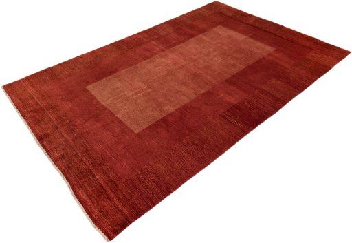 Corner detail of 1990s Persian Gabbeh rug showing border pattern and Wool pile