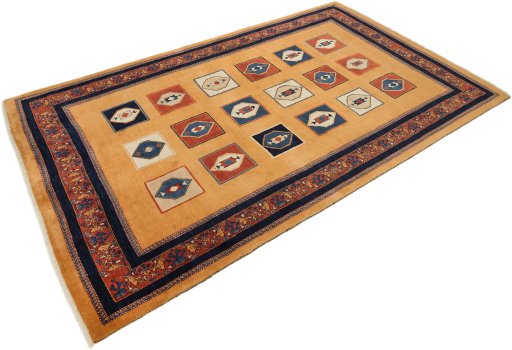 Close-up detail of New Persian Gabbeh rug from Iran / Persia showing Wool weave