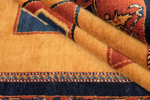 Close-up detail of New Persian Gabbeh rug from Iran / Persia showing Wool weave