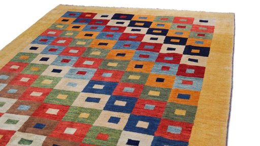 Surface texture of New Persian Gabbeh rug with natural Wool and intricate pattern