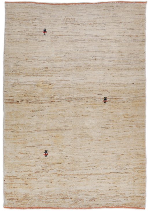 Full view of New Persian Gabbeh rug from Iran / Persia, 175 × 124 cm in Cream tones
