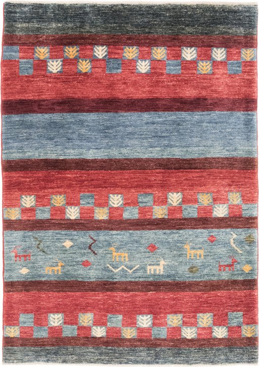 Full view of New Gabbeh Loribaft rug from Afghanistan, 175 × 122 cm in Multi Color tones