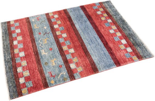 Close-up detail of New Gabbeh Loribaft rug from Afghanistan showing Wool weave