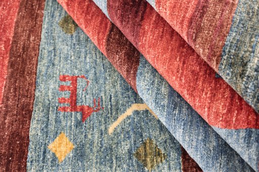 Full view of New Gabbeh Loribaft rug from Afghanistan, 175 × 122 cm in Multi Color tones
