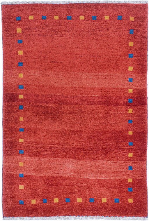 Full view of New Persian Gabbeh rug from Iran / Persia, 152 × 104 cm in Red tones