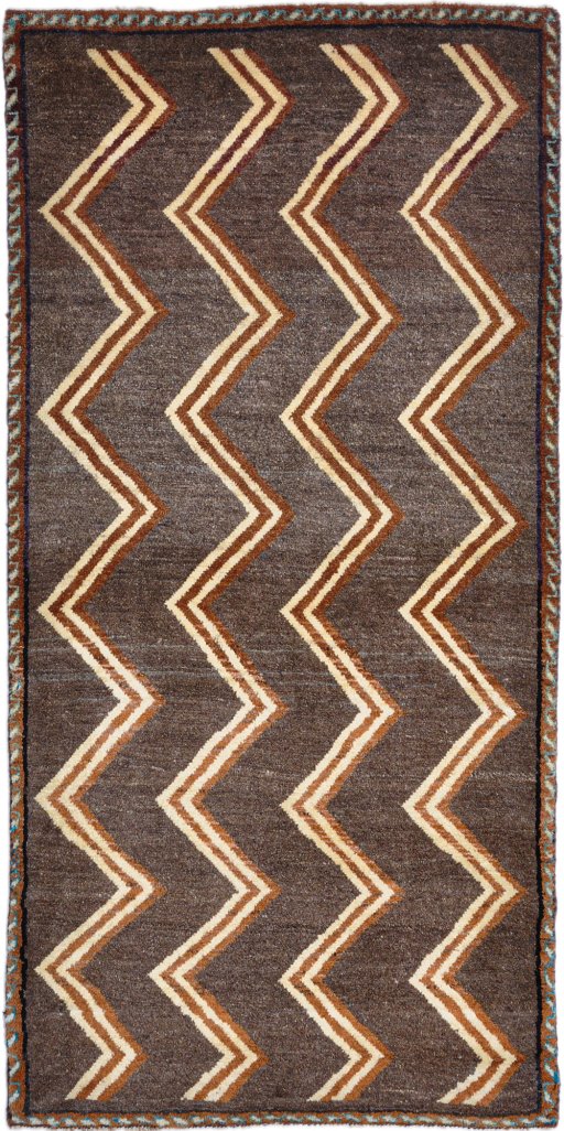 Full view of New Persian Gabbeh rug from Iran / Persia, 180 × 89 cm in Brown tones