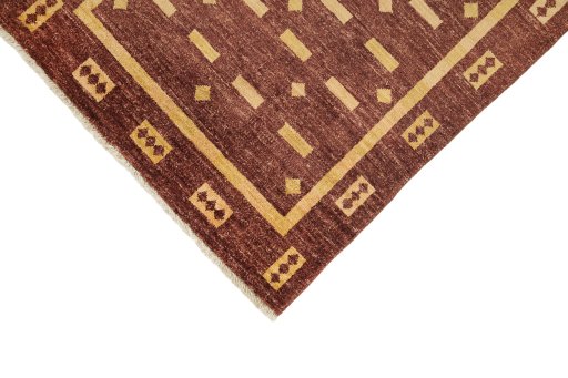 Backside of handmade New Gabbeh Loribaft rug showing knot structure and weave density