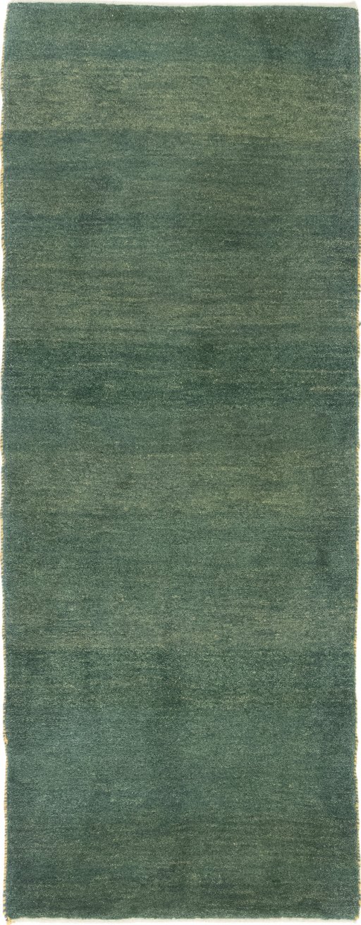 Full view of New Persian Gabbeh rug from Iran / Persia, 229 × 89 cm in Green tones