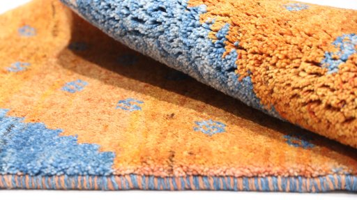 Close-up detail of New Persian Gabbeh rug from Iran / Persia showing Wool weave