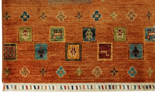 Close-up detail of New Persian Gabbeh rug from Pakistan showing Wool weave