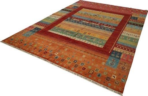 Close-up detail of New Persian Gabbeh rug from Pakistan showing Wool weave