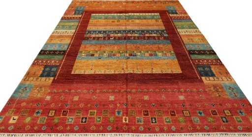 Surface texture of New Persian Gabbeh rug with natural Wool and intricate pattern