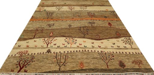 Surface texture of New Persian Gabbeh rug with natural Wool and intricate pattern