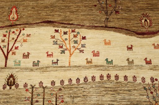 Close-up detail of New Persian Gabbeh rug from Pakistan showing Wool weave