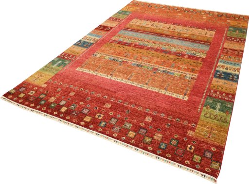 Close-up detail of New Persian Gabbeh rug from Pakistan showing Wool weave