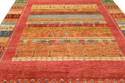 Close-up detail of New Persian Gabbeh rug from Pakistan showing Wool weave