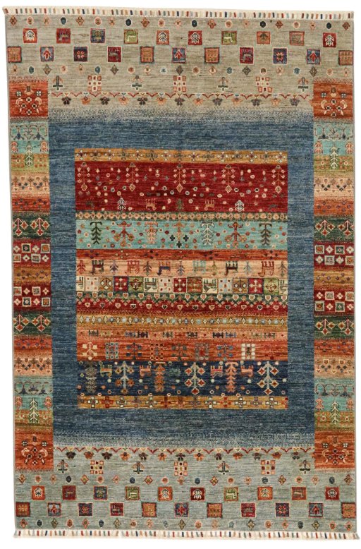 Full view of New Persian Gabbeh rug from Pakistan, 178 × 119 cm in Blue tones