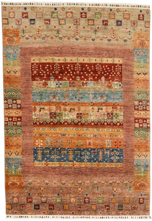 Full view of New Persian Gabbeh rug from Pakistan, 175 × 122 cm in Red tones