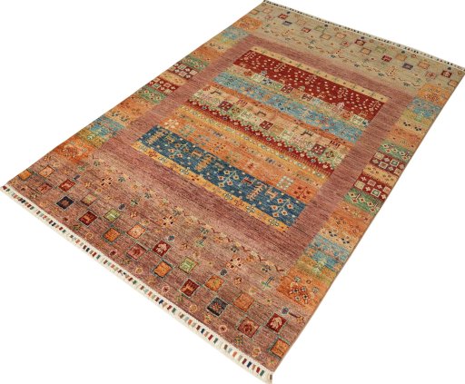 Close-up detail of New Persian Gabbeh rug from Pakistan showing Wool weave