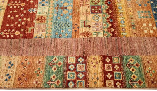 Close-up detail of New Persian Gabbeh rug from Pakistan showing Wool weave